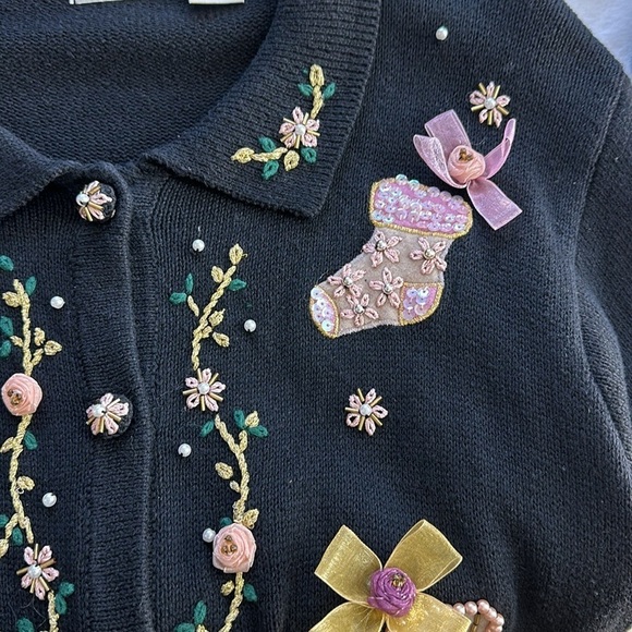 Vintage B.P. design Holiday Christmas Stocking Knit Cardigan, XL - Picture 7 of 8